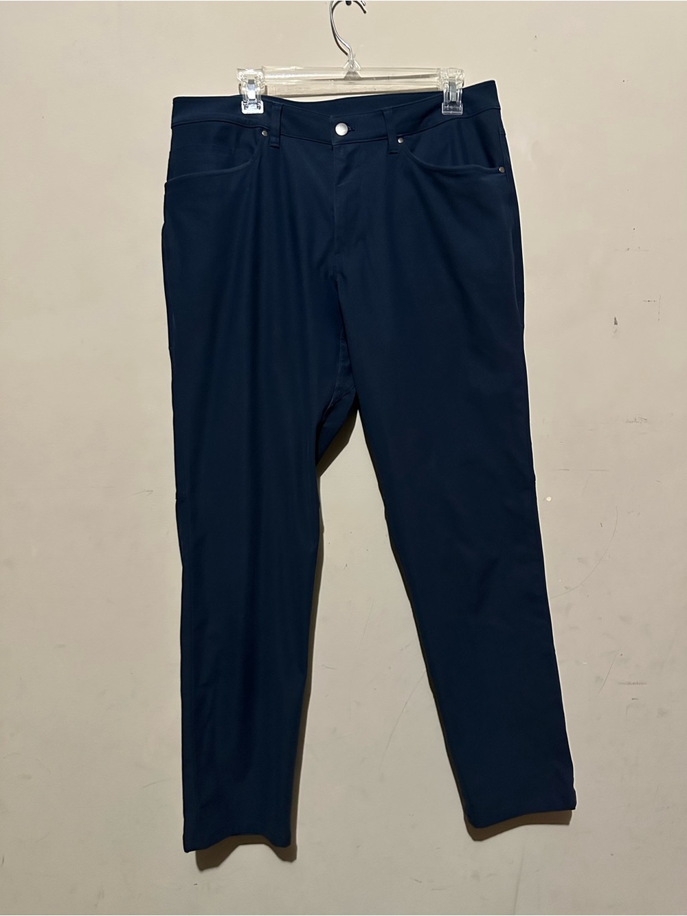 Lululemon ABC Slim Fit Warpstreme Pants Mens Sz 34 Navy Blue‎ Chino Preppy
